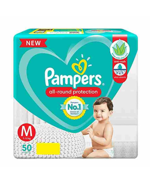 Pampers All round Protection Pants, Medium size baby diapers 50 Count
